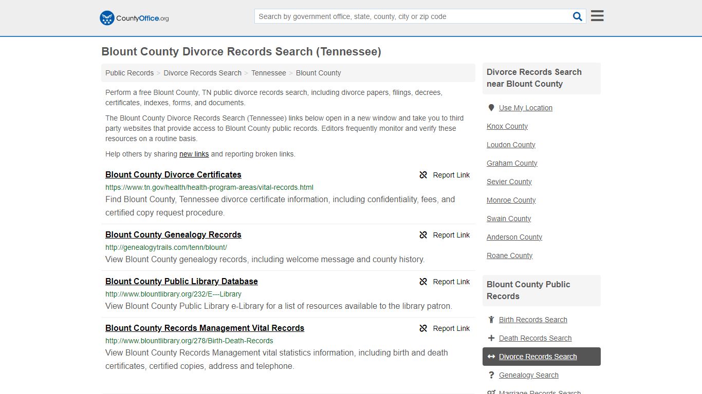 Blount County Divorce Records Search (Tennessee) - County Office